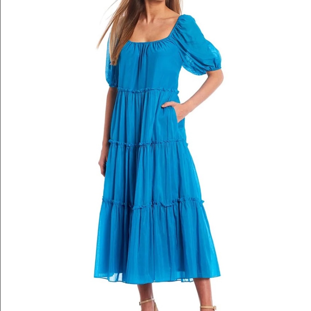 NWT Rosalia Puff Sleeve Scoop Neck Midi SwingDress